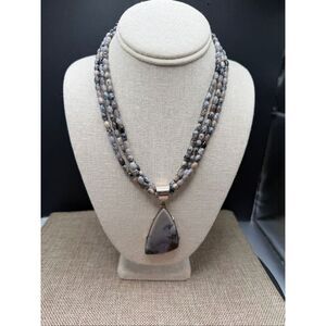 Dendritic Agate Sterling Silver Multi-Strand Necklace – Natural Stone Statement